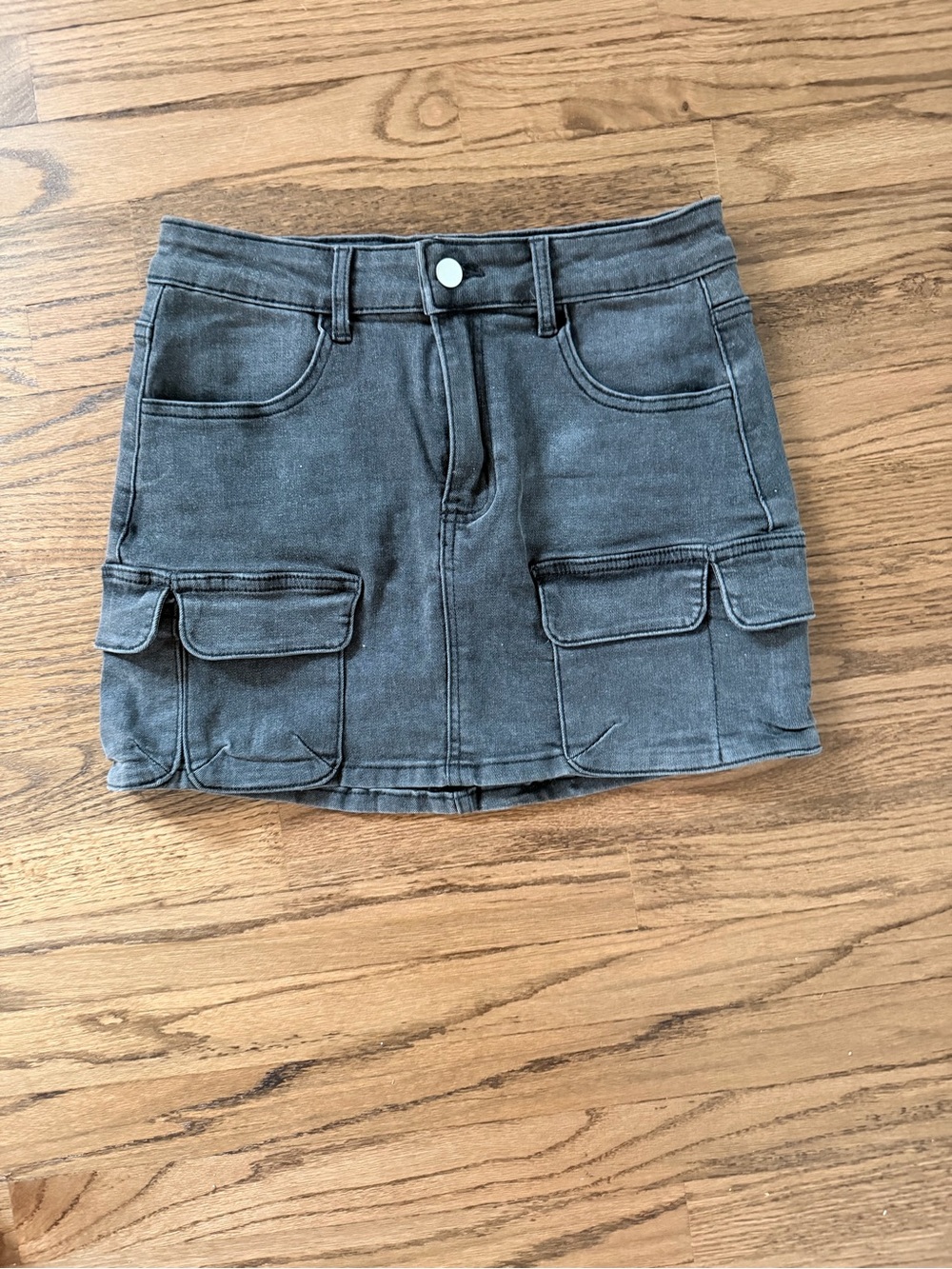 Black/Gray Cargo Pocket Denim Mini Skirt